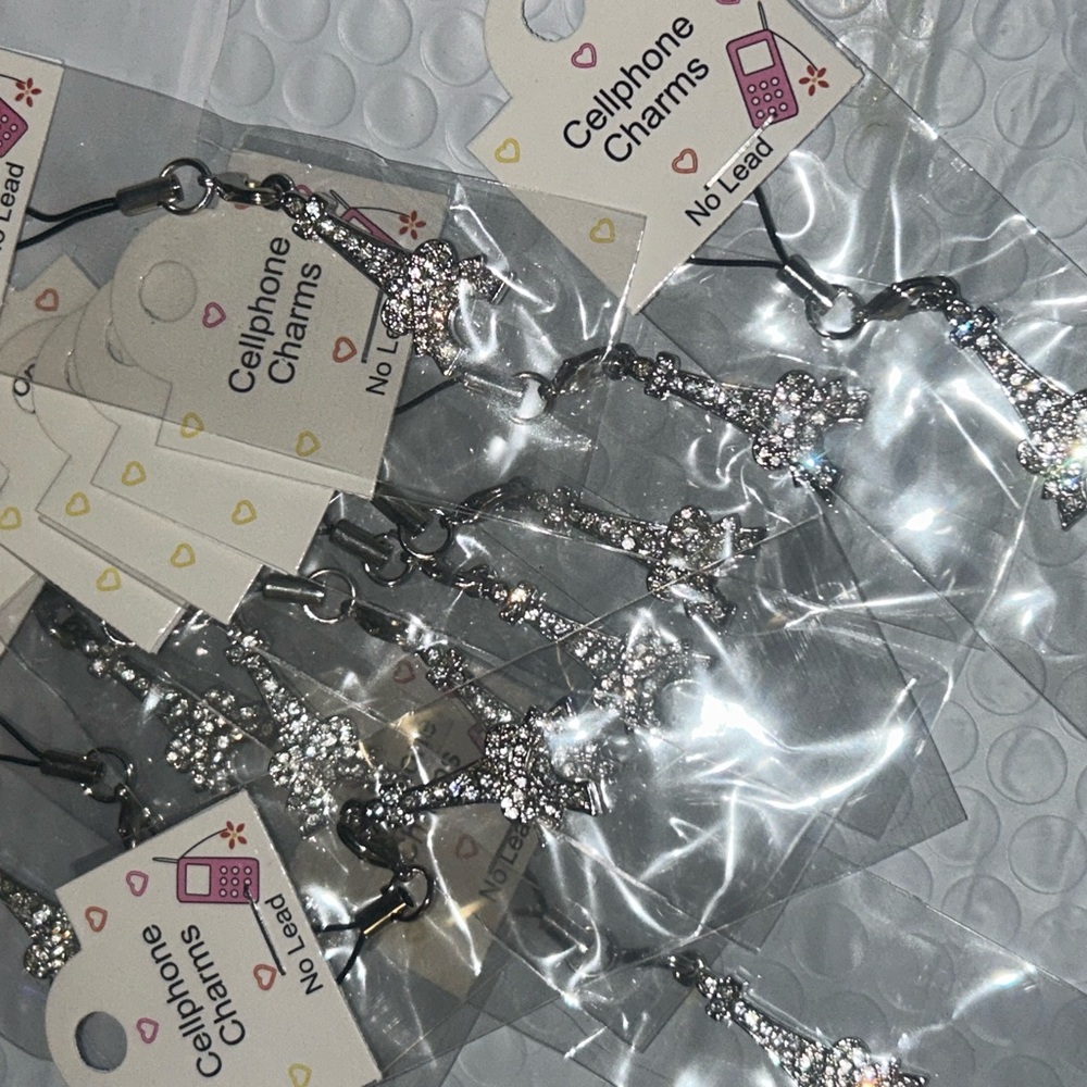 12- pc Silver Eiffel Tower Cellphone Charms great for Easter basket